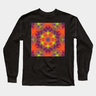 Mosaic Kaleidoscope Flower Green Orange and Purple Long Sleeve T-Shirt